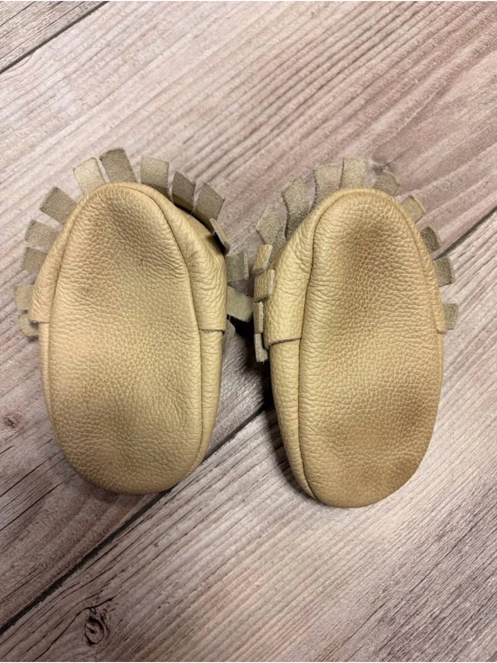 Toddler Soft Fringe Moccasins in Tan Leather